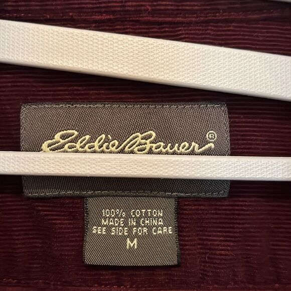 Eddie Bauer Corduroy 100% Cotton Button Up Shirt Maroon M - Picture 4 of 5